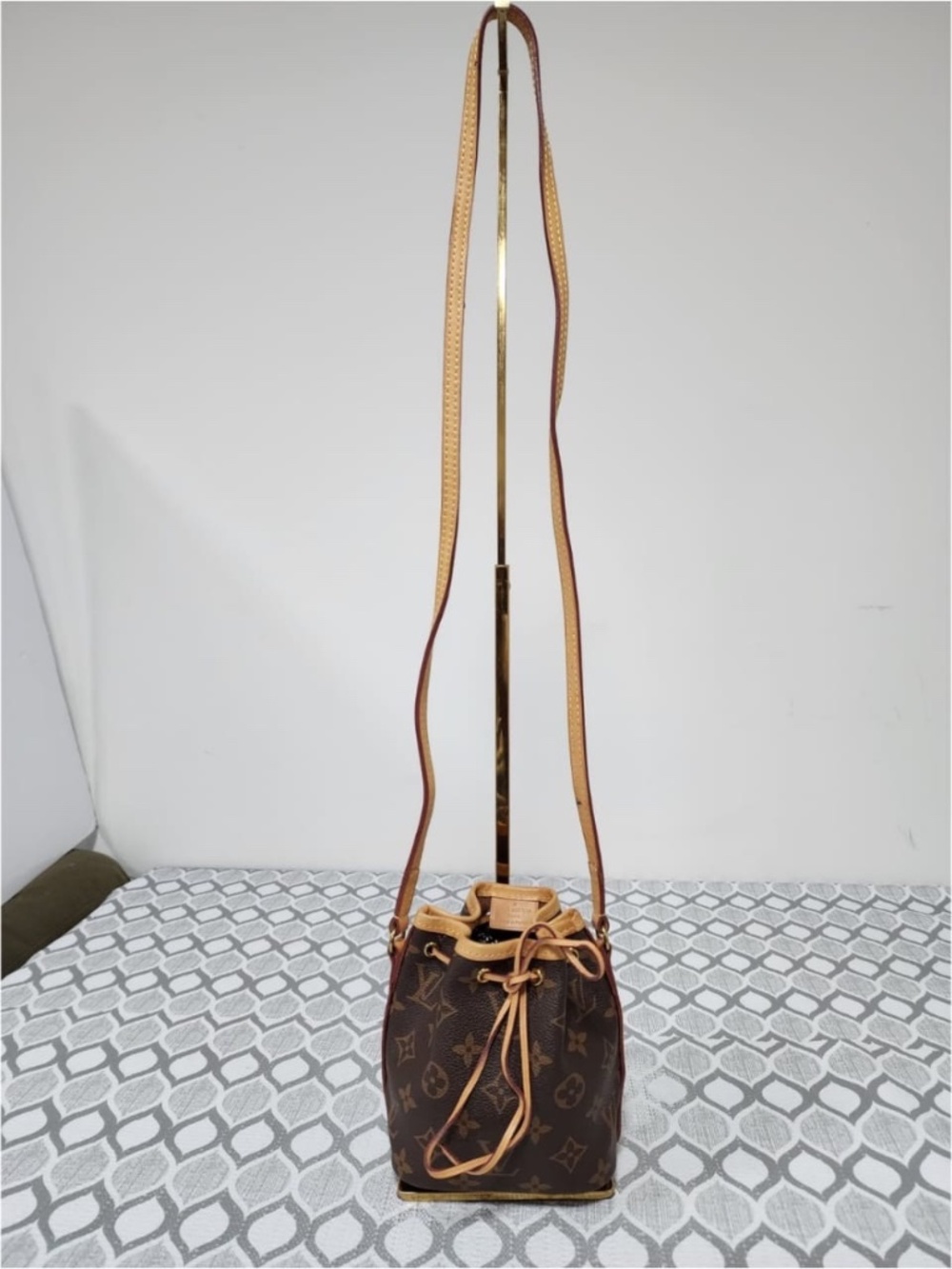 Authentic LOUIS VUITTON Monogram Nano Noe Bucket/Crossbody Bag Brown/Beige